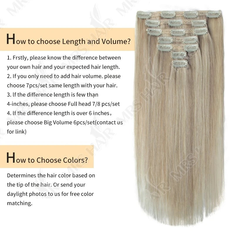 Clip in Hair Extension Human Hair Real Natural Clip in Hair Extension Double Weft Full Head 7PCS Clip Ins for Add Volume