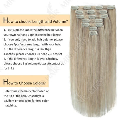 Clip in Hair Extension Human Hair Real Natural Clip in Hair Extension Double Weft Full Head 7PCS Clip Ins for Add Volume