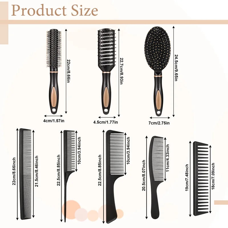 8 Pieces Detangling Styling Comb Set, anti Static Massage Oval Comb, Rat Tail Comb, Wide Tooth Detangling Comb for Women Men Straight, Curly All Hair Types