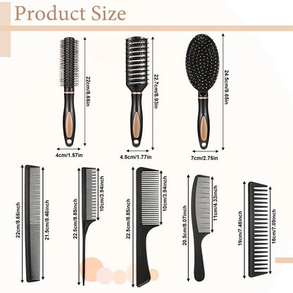 8 Pieces Detangling Styling Comb Set, anti Static Massage Oval Comb, Rat Tail Comb, Wide Tooth Detangling Comb for Women Men Straight, Curly All Hair Types