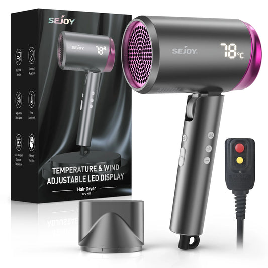 High Speed Hair Dryer, 1800W Powerful Fast Blow Dryer, LED Display Negative Ion Hair Dryer Compact for Travel