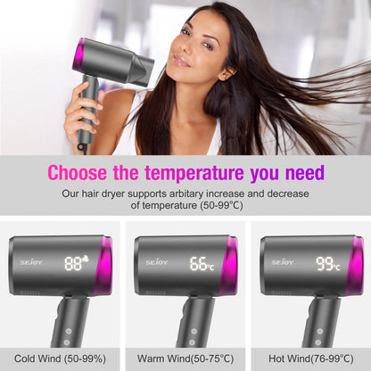 High Speed Hair Dryer, 1800W Powerful Fast Blow Dryer, LED Display Negative Ion Hair Dryer Compact for Travel