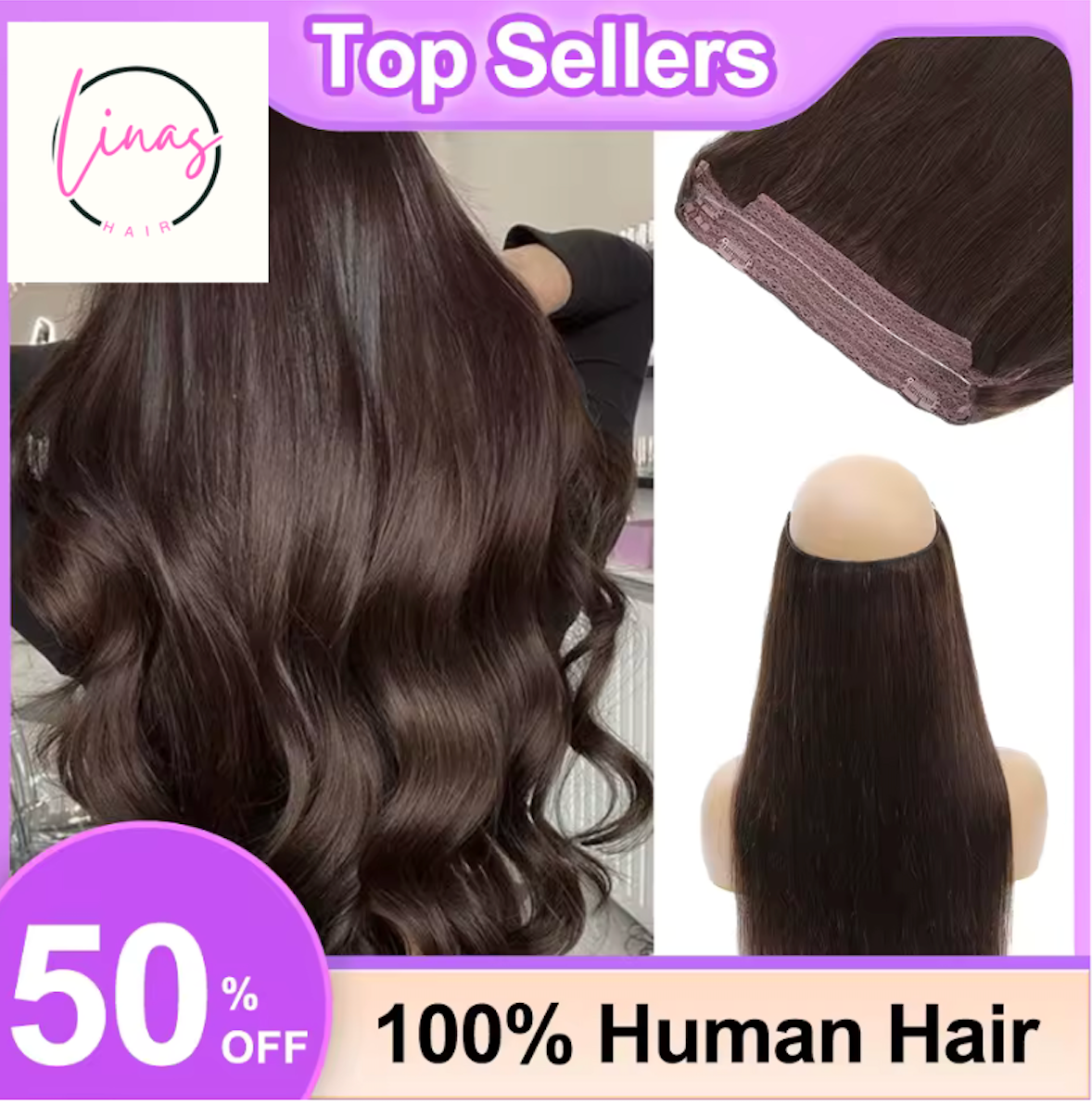 Halo Hair Extensions 100% Human Hair 14-28 Inch Hidden Clips
