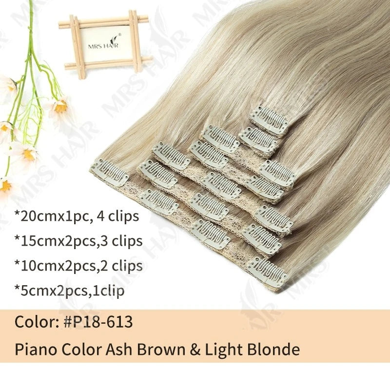 Clip in Hair Extension Human Hair Real Natural Clip in Hair Extension Double Weft Full Head 7PCS Clip Ins for Add Volume