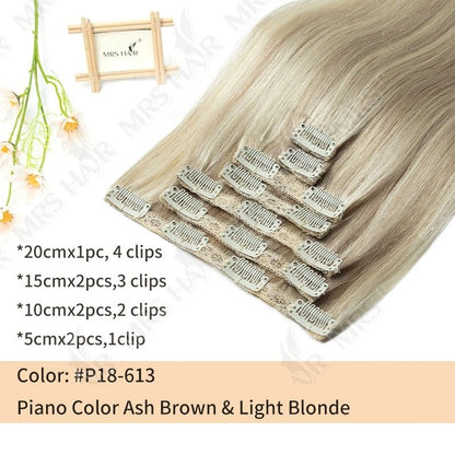 Clip in Hair Extension Human Hair Real Natural Clip in Hair Extension Double Weft Full Head 7PCS Clip Ins for Add Volume