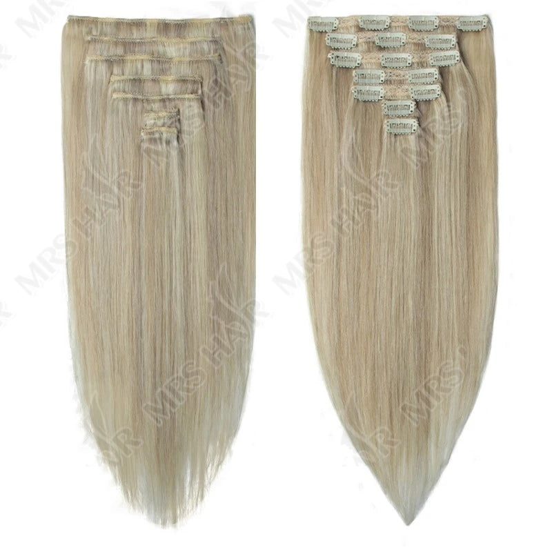 Clip in Hair Extension Human Hair Real Natural Clip in Hair Extension Double Weft Full Head 7PCS Clip Ins for Add Volume