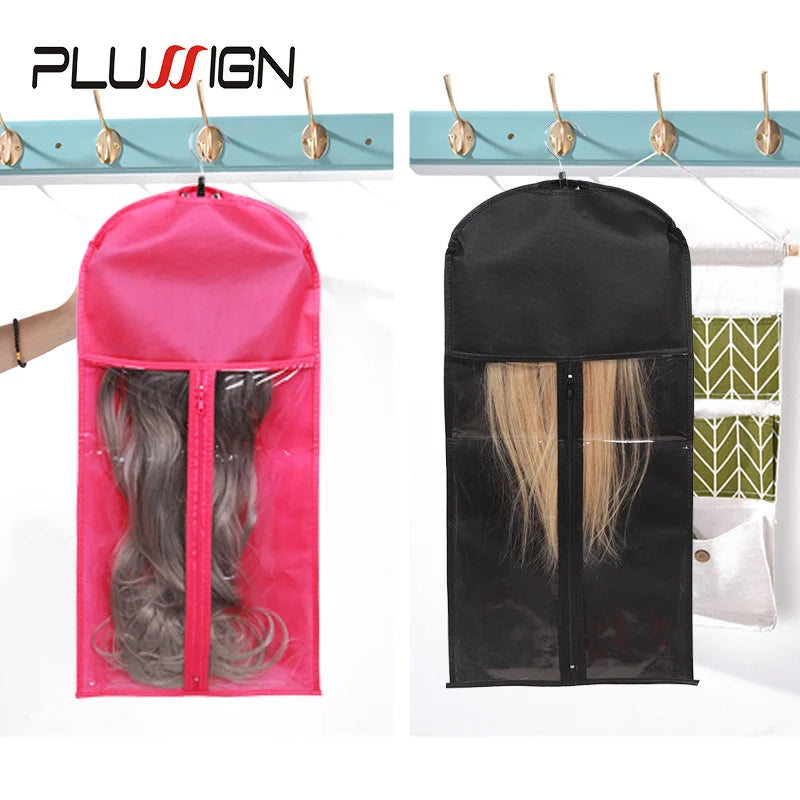 Wig Storage Bag with Hanger Holder Case Wigs Pouch Water Dust-Proof Organizer Protect for Professional Hair Extensions