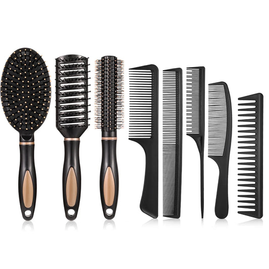 8 Pieces Detangling Styling Comb Set, anti Static Massage Oval Comb, Rat Tail Comb, Wide Tooth Detangling Comb for Women Men Straight, Curly All Hair Types